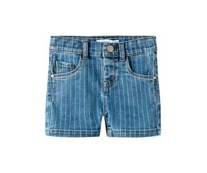 Jeansshorts NAME IT "NMFSALLI SLIM DNM SHORTS 3555-ON NOOS", Mädchen, Gr. 110, N-Gr, blau (denim blau detail:stripes), Denim/Jeans, Obermaterial: 74% Baumwolle, 24% Polyester, 1% Elasthan, 1% Viskose,