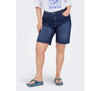 Jeansshorts ONLY CARMAKOMA "CARSONNY HW WIDE DNM SHORTS NAS843 NOOS", Damen, Gr. 52, N-Gr, blau (dunkelblau denim), Denim/Jeans, Obermaterial: 98% Baumwolle, 2% Elasthan, unifarben, regular fit kniefr