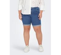 Jeansshorts ONLY CARMAKOMA "CARTHUNDER LIFE REG LONG SHORTS DNM", Damen, Gr. 50, N-Gr, blau (medium blau denim), Web, Obermaterial: 53% Viskose, 29% Baumwolle, 17% Polyester, 1% Elasthan, skinny fit,