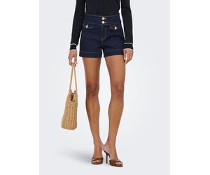 Jeansshorts ONLY "ONLEMILIA HW GOLD BUT DNM SHORTS NOOS", Damen, Gr. M, N-Gr, dunkelblau denim, Denim/Jeans, Obermaterial: 91% Baumwolle, 7% Polyester, 2% Elasthan, unifarben, regular fit kurz, Jeans 