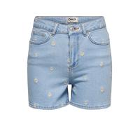 Jeansshorts ONLY "ONLJOSEPHINE HW DAISY DNM SHORTS AZGNOOS", Damen, Gr. S, N-Gr, light blau denim, Denim/Jeans, Obermaterial: 99% Baumwolle, 1% Elasthan, bestickt, kurz, Jeans Jeansshorts, Baumwollmis