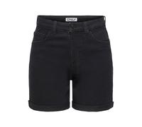 Jeansshorts ONLY "ONLLAURA HW FOLD UP SHORT BOX DNM", Damen, Gr. L, N-Gr, schwarz denim, Denim/Jeans, Obermaterial: 80% Baumwolle, 19% Polyester, 1% Elasthan, unifarben, kurz, Jeans Jeansshorts, Baumw