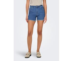 Jeansshorts ONLY "ONLLAURA MID WAIST SHORT RW BOX", Damen, Gr. XL, N-Gr, medium blau denim, Denim/Jeans, Obermaterial: 80% Baumwolle, 19% Polyester, 1% Elasthan, unifarben, regular fit kurz, Jeans Jea