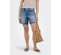 Jeansshorts ONLY "ONLMILTON MW DESTROY SHORT DNM", Damen, Gr. S, N-Gr, medium blau denim, Denim/Jeans, Obermaterial: 100% Baumwolle, unifarben, kurz, Jeans Jeansshorts, Baumwolle, Regular Waist, Destr