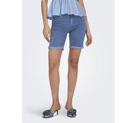 Jeansshorts ONLY "ONLRAIN LIFE MID LONG DNM SHORTS NOOS", Damen, Gr. L (40), N-Gr, blau (light blau denim), Denim/Jeans, Obermaterial: 53% Viskose, 29% Baumwolle, 17% Polyester, 1% Elasthan, unifarben