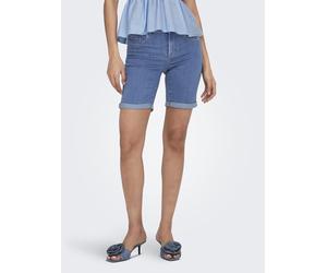Jeansshorts ONLY "ONLRAIN LIFE MID LONG DNM SHORTS NOOS", Damen, Gr. S (36), N-Gr, blau (light blau denim), Denim/Jeans, Obermaterial: 53% Viskose, 29% Baumwolle, 17% Polyester, 1% Elasthan, unifarben