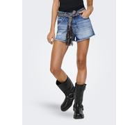 Jeansshorts ONLY "ONLROBYN EX HW ST VINTAGE DNM SHORTS", Damen, Gr. XS (34), N-Gr, blau (medium blau denim), Denim/Jeans, Obermaterial: 100% Baumwolle, unifarben, kurz, Jeans Jeansshorts, Baumwolle, H