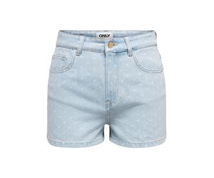 Jeansshorts ONLY "ONLROBYN HW DOT DNM SHORTS SIJI", Damen, Gr. XS (34), N-Gr, blau (light blau denim), Denim/Jeans, Obermaterial: 100% Baumwolle, gepunktet, kurz, Jeans Jeansshorts, Baumwolle, High Wa