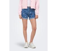 Jeansshorts ONLY "ONLVEGA HW EMBROIDERY DNM SHORTS GUANOOS", Damen, Gr. M, N-Gr, medium blau denim, Denim/Jeans, Obermaterial: 100% Baumwolle, bestickt, unifarben, kurz, Jeans Jeansshorts, Baumwolle, 