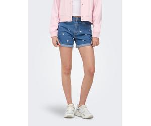 Jeansshorts ONLY "ONLVEGA HW EMBROIDERY DNM SHORTS GUANOOS", Damen, Gr. XL (42), N-Gr, medium blau denim, Denim/Jeans, Obermaterial: 100% Baumwolle, bestickt, unifarben, kurz, Jeans Jeansshorts, Baumw