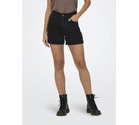 Jeansshorts ONLY "ONLVEGA - Jeansshorts mit hohem Bund und Aufschlag", Damen, Gr. XS (34), N-Gr, schwarz (schwarz denim), Denim/Jeans, Obermaterial: 100% Baumwolle, unifarben, regular fit kurz, Jeans 