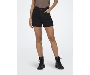 Jeansshorts ONLY "ONLVEGA - Jeansshorts mit hohem Bund und Aufschlag", Damen, Gr. XS (34), N-Gr, schwarz (schwarz denim), Denim/Jeans, Obermaterial: 100% Baumwolle, unifarben, regular fit kurz, Jeans