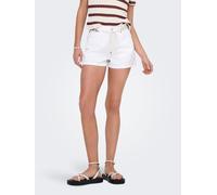 Jeansshorts ONLY "ONLZUMA HW SHELL BELT DNM SHORTS BJ", Damen, Gr. S (36), N-Gr, weiß (weiß denim), Denim/Jeans, Obermaterial: 100% Baumwolle, unifarben, modisch, regular fit kurz, Jeans, mit Destroye
