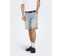 Jeansshorts ONLY & SONS "ONSEDGE PER LBB 9382 DOT DNM SHORTS NOOS", Herren, Gr. M, N-Gr, blau (light blau denim), Denim/Jeans, Obermaterial: 99% Baumwolle, 1% Elasthan, Abriebeffekte, straight fit kni