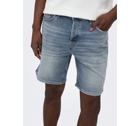 Jeansshorts ONLY & SONS "ONSEDGE PER LBT 6966 DOT DNM SHORTS NOOS", Herren, Gr. M, N-Gr, light blau denim, Denim/Jeans, Obermaterial: 99% Baumwolle, 1% Elasthan, Abriebeffekte, straight fit kniefrei,