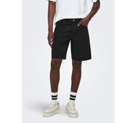 Jeansshorts ONLY & SONS "ONSEDGE STAY BD 6992 AZG DNM SHORTS NOOS", Herren, Gr. M, N-Gr, schwarz (schwarz denim), Denim/Jeans, Obermaterial: 100% Baumwolle, clean, unifarben, straight fit kniefrei, Je