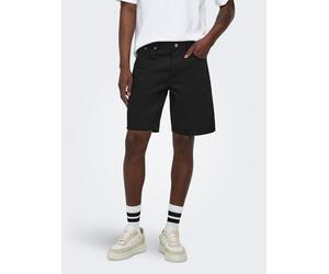 Jeansshorts ONLY & SONS "ONSEDGE STAY BD 6992 AZG DNM SHORTS NOOS", Herren, Gr. M, N-Gr, schwarz (schwarz denim), Denim/Jeans, Obermaterial: 100% Baumwolle, clean, unifarben, straight fit kniefrei, Je