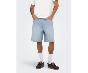 Jeansshorts ONLY & SONS "ONSFADE LB 3155 TAI DNM SHORTS NOOS", Herren, Gr. S, N-Gr, light blau denim, Denim/Jeans, Obermaterial: 100% Baumwolle, Abriebeffekte, loose fit knieumspielend, Jeans Jeanssho