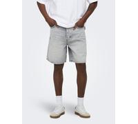 Jeansshorts ONLY & SONS "ONSFADE LMG 3157 TAI DNM SHORTS NOOS", Herren, Gr. M, N-Gr, light grau denim, Denim/Jeans, Obermaterial: 100% Baumwolle, Abriebeffekte, loose fit kniefrei, Jeans Jeansshorts,