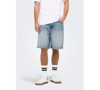 Jeansshorts ONLY & SONS "ONSFADE MB TINT 9085 TAI DNM SHORTS NOOS", Herren, Gr. XXL, N-Gr, blau (medium blau denim), Denim/Jeans, Obermaterial: 100% Baumwolle, Abriebeffekte, loose fit knielang, Jeans