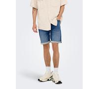 Jeansshorts ONLY & SONS "ONSPLY JOG MBD 0024 ANA DNM SHORTS NOOS", Herren, Gr. XXL, N-Gr, medium blau denim, Denim/Jeans, Obermaterial: 87% Baumwolle, 11% Polyester, 2% Elasthan, Abriebeffekte, regula