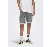 Jeansshorts ONLY & SONS "ONSPLY LIGHT BLUE 5189 SHORTS DNM NOOS", Herren, Gr. L, N-Gr, grau (grau denim), Denim/Jeans, Obermaterial: 72% Baumwolle, 26% Polyester, 2% Elasthan, unifarben, Basic schmal,