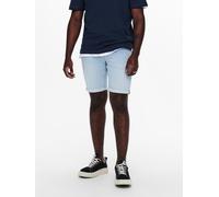 Jeansshorts ONLY & SONS "ONSPLY LIGHT BLUE 5189 SHORTS DNM NOOS", Herren, Gr. XL, N-Gr, blau (blau denim), Denim/Jeans, Obermaterial: 72% Baumwolle, 26% Polyester, 2% Elasthan, unifarben, Basic schmal