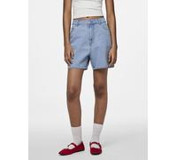 Jeansshorts PIECES "PCABBI MW SHORTS NOOS", Damen, Gr. M (38), N-Gr, blau (light blau denim), Denim/Jeans, Obermaterial: 87% Baumwolle, 8% Viskose, 5% Polyester, unifarben, modisch, Jeans (54140538-M)