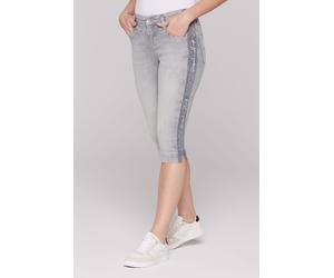 Jeansshorts SOCCX, Damen, Gr. 27, Kurz, grau (grau print), Denim/Jeans, Material: 98% Baumwolle, 2% Elasthan, Zusatz: Enthält nichttextile Teile tierischen Ursprungs (Badge), bedruckt, regular fit, Je