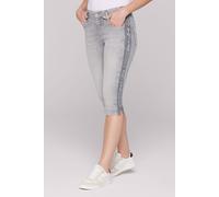 Jeansshorts SOCCX, Damen, Gr. 32, Kurz, grau (grau print), Denim/Jeans, Material: 98% Baumwolle, 2% Elasthan, Zusatz: Enthält nichttextile Teile tierischen Ursprungs (Badge), bedruckt, regular fit, Je