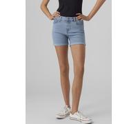 Jeansshorts VERO MODA "VMLUNA MR FOLD SHORTS MIX GA NOOS", Damen, Gr. L (40), N-Gr, light blau denim, Denim/Jeans, Obermaterial: 72% Baumwolle, 26% Polyester, 2% Elasthan, unifarben, slim fit kurz, Je