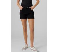 Jeansshorts VERO MODA "VMLUNA MR FOLD SHORTS MIX GA NOOS", Damen, Gr. M (38), N-Gr, schwarz, Denim/Jeans, Obermaterial: 72% Baumwolle, 26% Polyester, 2% Elasthan, unifarben, slim fit kurz, Jeans Jeans