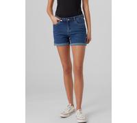 Jeansshorts VERO MODA "VMLUNA MR FOLD SHORTS MIX GA NOOS", Damen, Gr. XS (34), N-Gr, blau (medium blau denim), Denim/Jeans, Obermaterial: 72% Baumwolle, 26% Polyester, 2% Elasthan, unifarben, slim fit