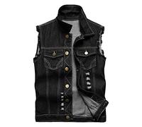 Jeansweste Damen Ärmellos - Denim Weste Herren Schwarz Motorradweste Stretch Bikerweste Casual Freizeitweste Casual Sportjacke Leichte Freizeitweste Baumwolle Sommerjacke Sportlich Street Weste