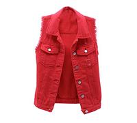 Jeansweste Damen ärmellos Große Größen, Vintage Jeansjacke Damen Sweatjacke Oversized Übergangsjacke Jeans Denim Jacket Frauen Destroyed Cut Out Look Weste Button Brusttasche