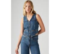 Jeansweste LEVI'S "BRAIDED VEST", Damen, Gr. M (38), blau (big yikes), Web, Obermaterial: 100% Baumwolle, unifarben, regular fit kurz, V-Ausschnitt, Westen, mit Ziernähten (44609103-M) big yikes