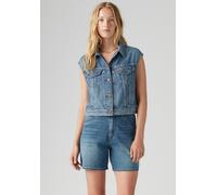 Jeansweste LEVI'S "SHRUNKEN 90s VEST", Damen, Gr. L (40), stop flaxing vest, Denim/Jeans, Obermaterial: 85% Baumwolle, 15% Leinen, unifarben, gerade hüftlang, Rundhals, Westen Jeansweste, mit Knopflei