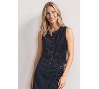 Jeansweste STREET ONE, Damen, Gr. 34, blau (deep rinse washed), Web, 72% Baumwolle, 27% Polyester, 1% Elasthan, unifarben, comfort fit normal, Rundhals, Westen, in Denim-Optik (75112149-34) deep rinse