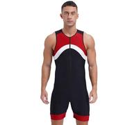 JEATHA Herren Badeanzug Einteiler Schwimmanzug mit Bein Männer UV Wassersport Surfanzug Shorty Badebekleidung Beachwear Swimwear mit Reißverschluss Rot XXL