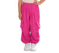 JEATHA Kinder Mädchen Cargohose Stretch Elastischer Bund Trainingshose Sporthose Freizeithose Hiphop Jazz Streetdance Tanzhose Dunkelrosa 110-116