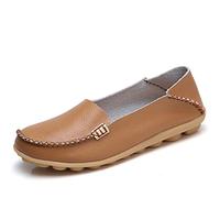 JeathFea Damen Slip On Flats Lässige Mokassins mit runden Zehen Bequeme Lederhalbschuhe Wild Walking Nurse Atmungsaktive Fahrmode Weiche Schuhe
