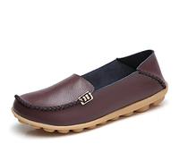JeathFea Damen Slip On Flats Lässige Mokassins mit runden Zehen Bequeme Lederhalbschuhe Wild Walking Nurse Atmungsaktive Fahrmode Weiche Schuhe