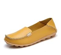 JeathFea Damen Slip On Flats Lässige Mokassins mit runden Zehen Bequeme Lederhalbschuhe Wild Walking Nurse Atmungsaktive Fahrmode Weiche Schuhe