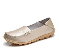 JeathFea Damen Slip On Flats Lässige Mokassins mit runden Zehen Bequeme Lederhalbschuhe Wild Walking Nurse Atmungsaktive Fahrmode Weiche Schuhe