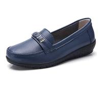 JeathFea Klassische Leder Loafer für Damen lässig leicht rutschfest Mokassins Flache Schuhe Büro Fahren Gehen Slip on Damen Loafer Schuhe