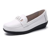 JeathFea Klassische Leder Loafer für Damen lässig leicht rutschfest Mokassins Flache Schuhe Büro Fahren Gehen Slip on Damen Loafer Schuhe