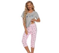 Jecarden Damen Schlafanzug Zweiteiliger Pyjama Sommer Nachthemd Kurzärmeliges Hausanzug Baumwolle Sleepwear Nachtwäsche Oberteil und Hose für Damen Junges Mädchen