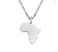JEDTAKCT Afrika-Karte, Ländernamen-Anhänger-Halsketten - Weltkarte, Umriss, Schlüsselbeinkette, Ethnischer Stil, Flagge, Unisex-Schmuck, Patriotischer Charme, Pullover-Kette Für Männer Und Frau