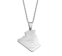 JEDTAKCT Algerien Karte Stadtname Halskette Anhänger - Weltkarte Umriss Schlüsselbeinkette Ethnischer Stil Flagge Unisex Schmuck Patriotischer Charme Pullover Kette Für Männer Frauen Geschenkzub