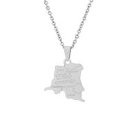 JEDTAKCT Demokratische Republik Kongo Afrika Karte Anhänger Halskette - Städte Weltflagge Ethnisches Paar Schlüsselbeinkette Männer Frauen Patriotischer Charme Pullover Kette Schmuck, Weiß, 45 Cm/17